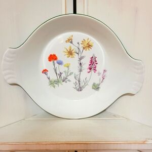Vintage French Fireproof Porcelain "Le Faune" Wildflowers Casserole Dish